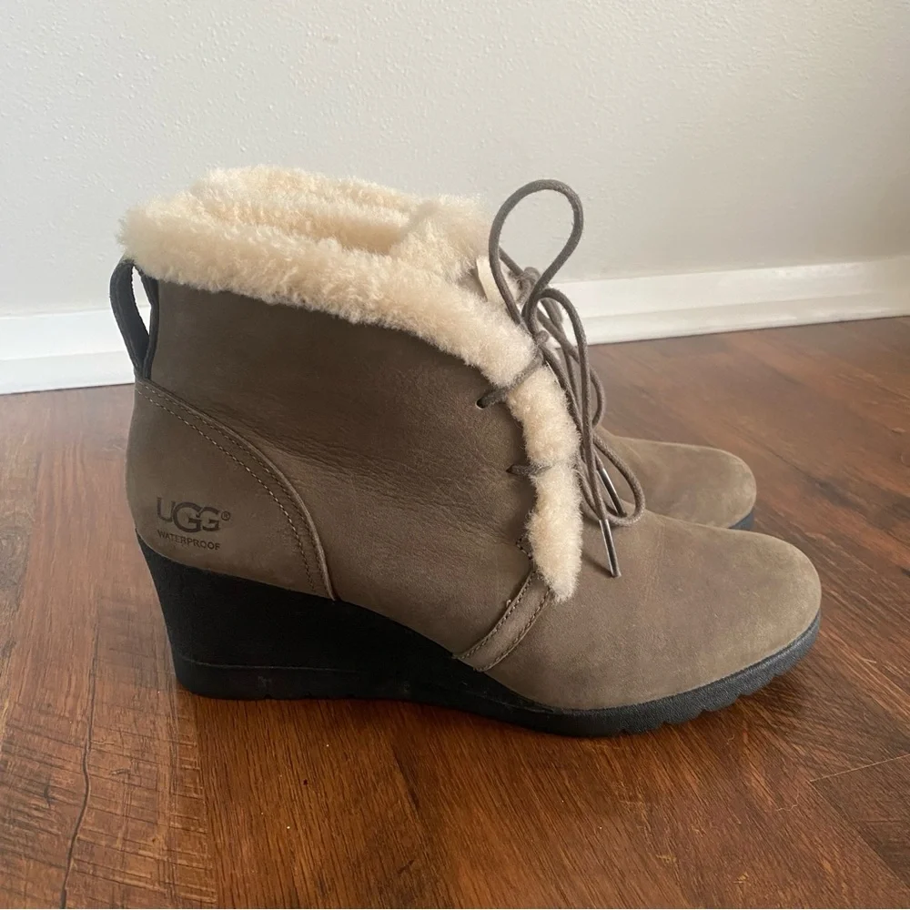 UGG Jeovana Womens Suede Waterproof Wedge Winter Ankle Boots *like NEW* sz 8.5